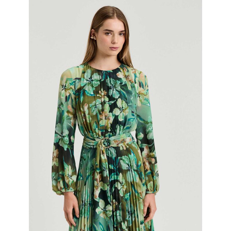 Veronika Maine Opalesque Floral Georgette Pleated Dress image number 3